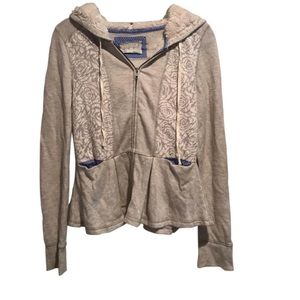 Anthropologie Floral Hooded Peplum Zip Sweater